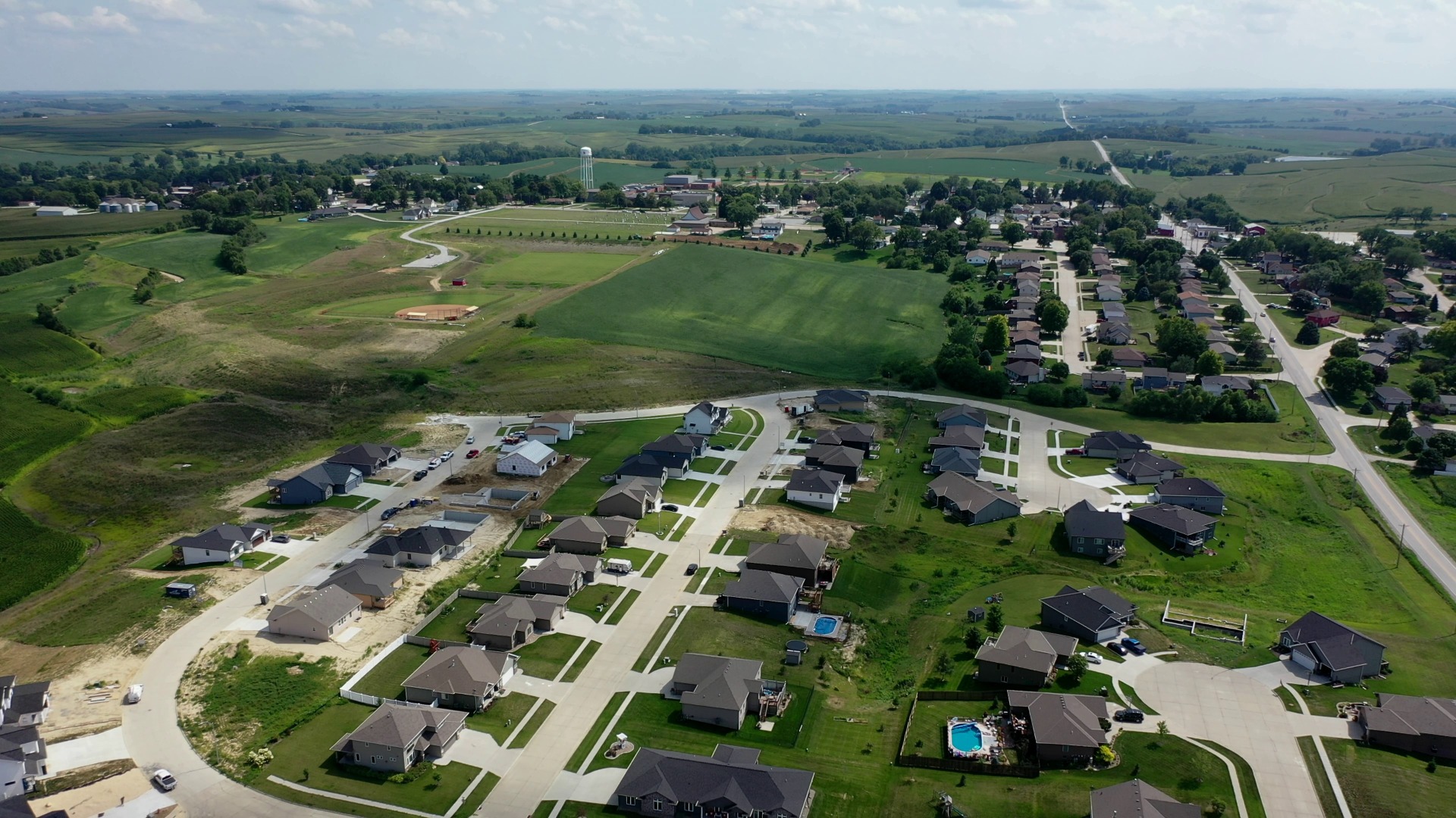 Aerial view of a track of newer homes in Treynor.