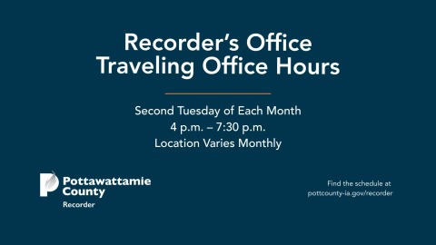 Recorder's Office Traveling Office Hours Second Tuesday of Each Month. Location Varies Monthly with county logo