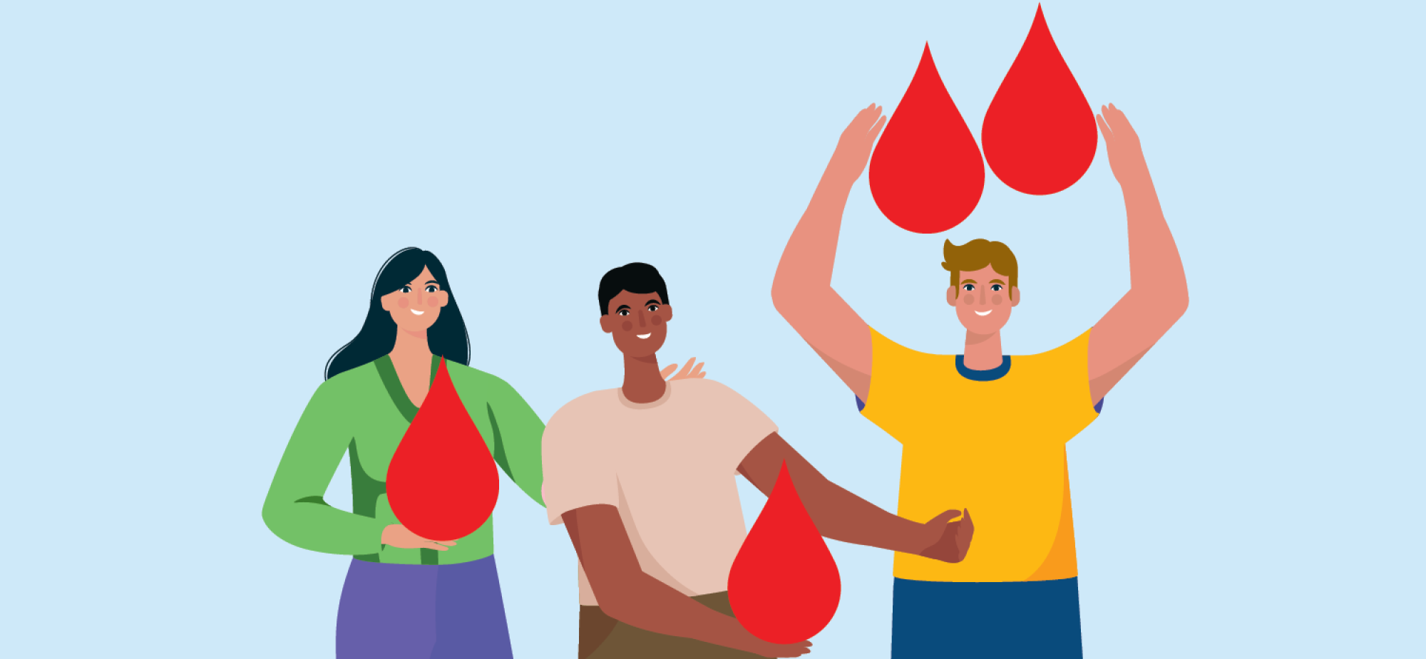 Illustration of individuals holding blood drops 