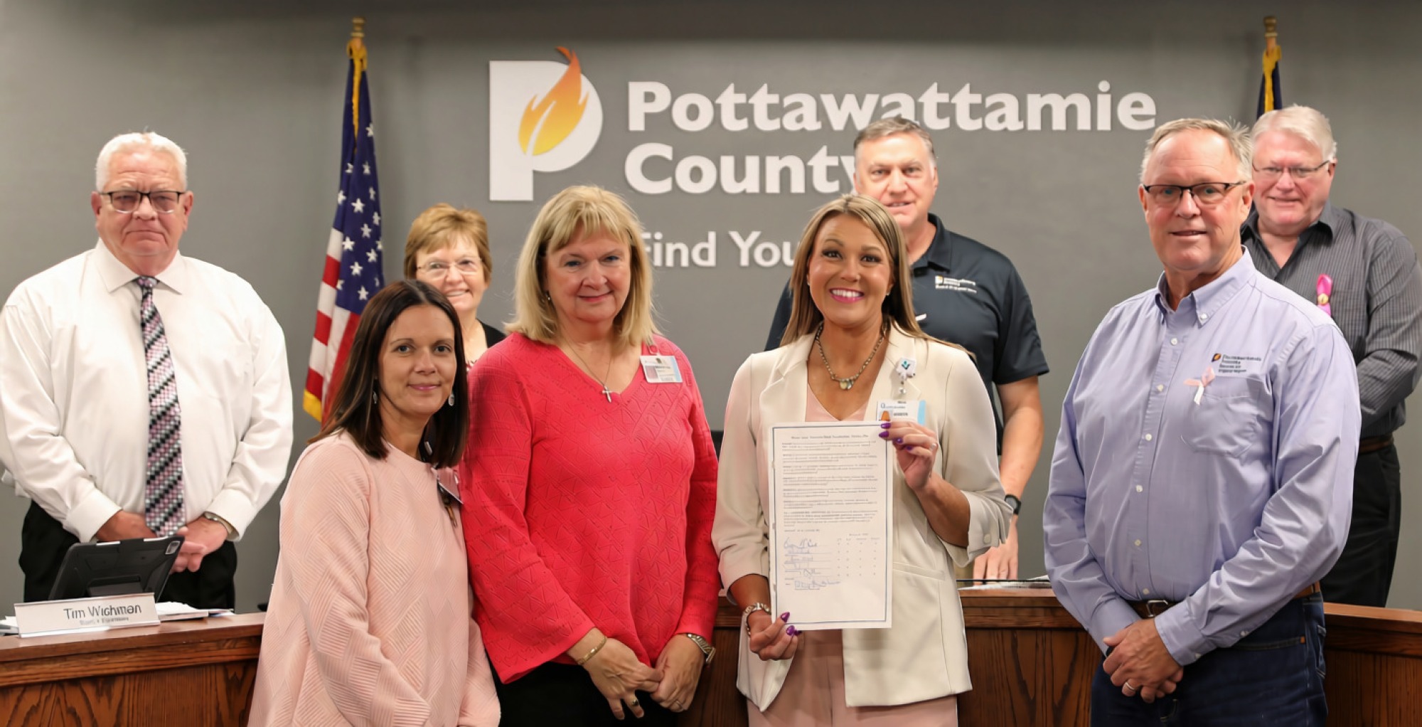 CHI Health Mercy representatives with Board of Supervisors and signed Breast Cancer Awareness Month Proclamation