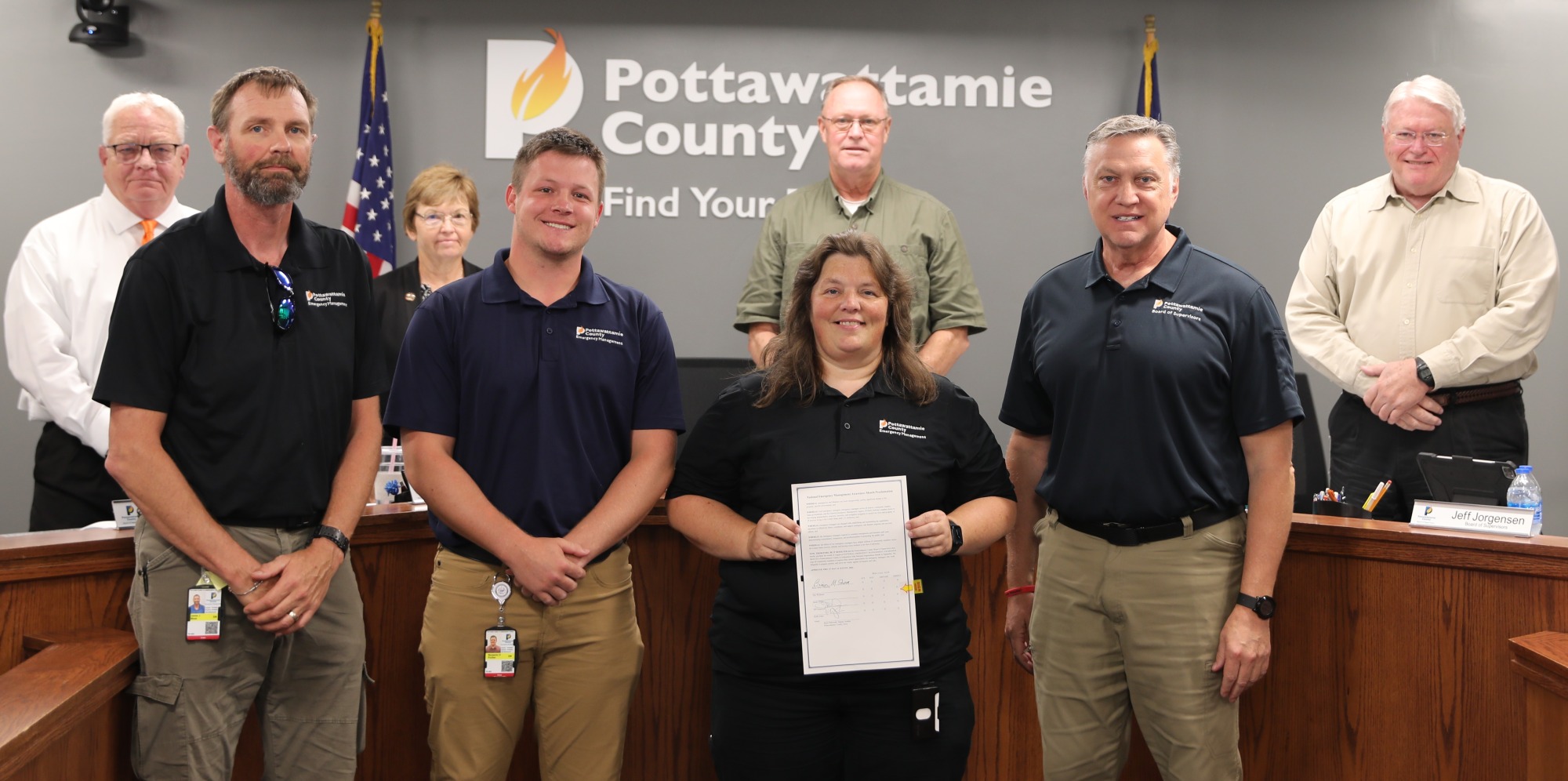 Pottawattamie County EMA with Board of Supervisors and Emergency Management Awareness Month proclamation