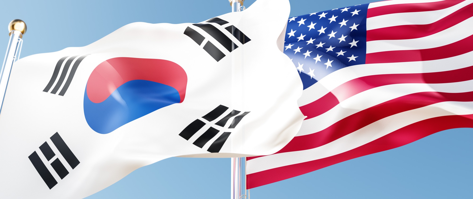 South Korean flag and United States of America flag