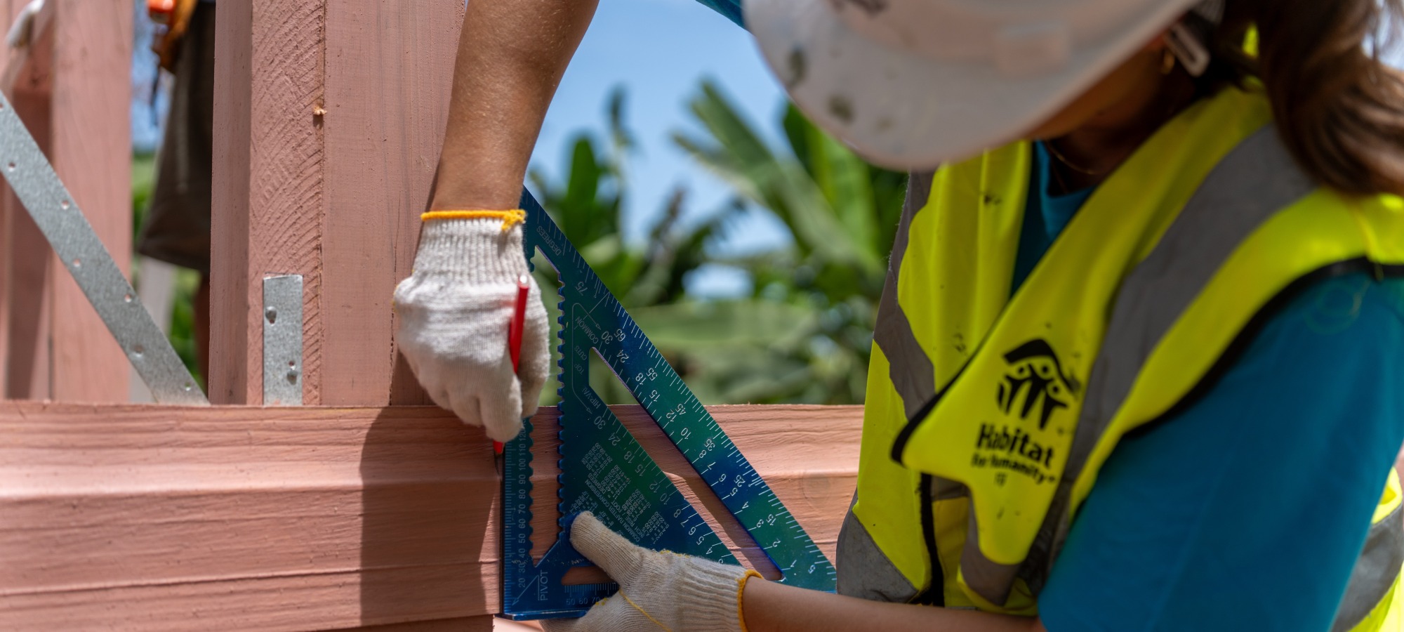 Close up of Habitat for Humanity construction site 