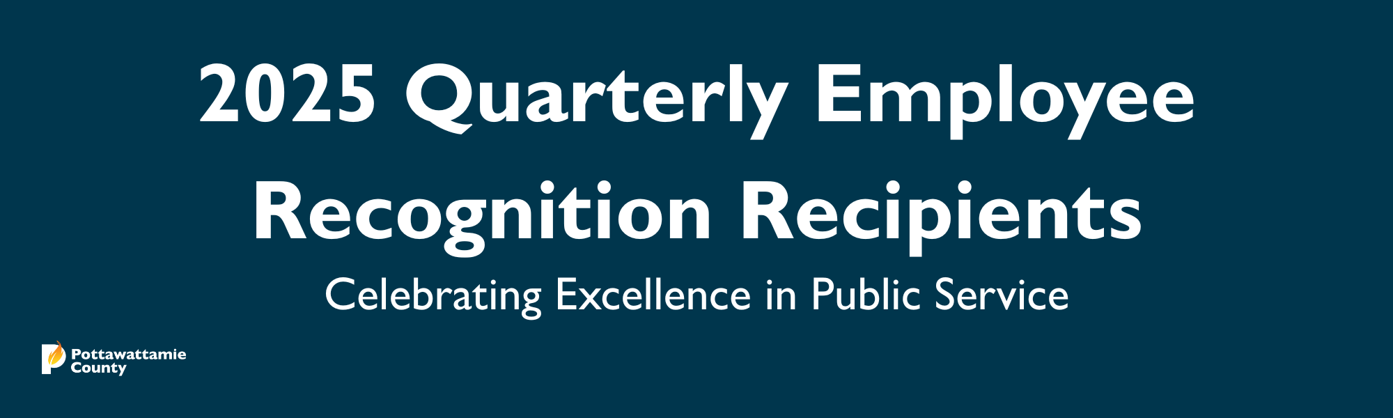 Navy background with 2025 Quarterly Employee Recognition Recipients Celebrating Excellence in Public Service