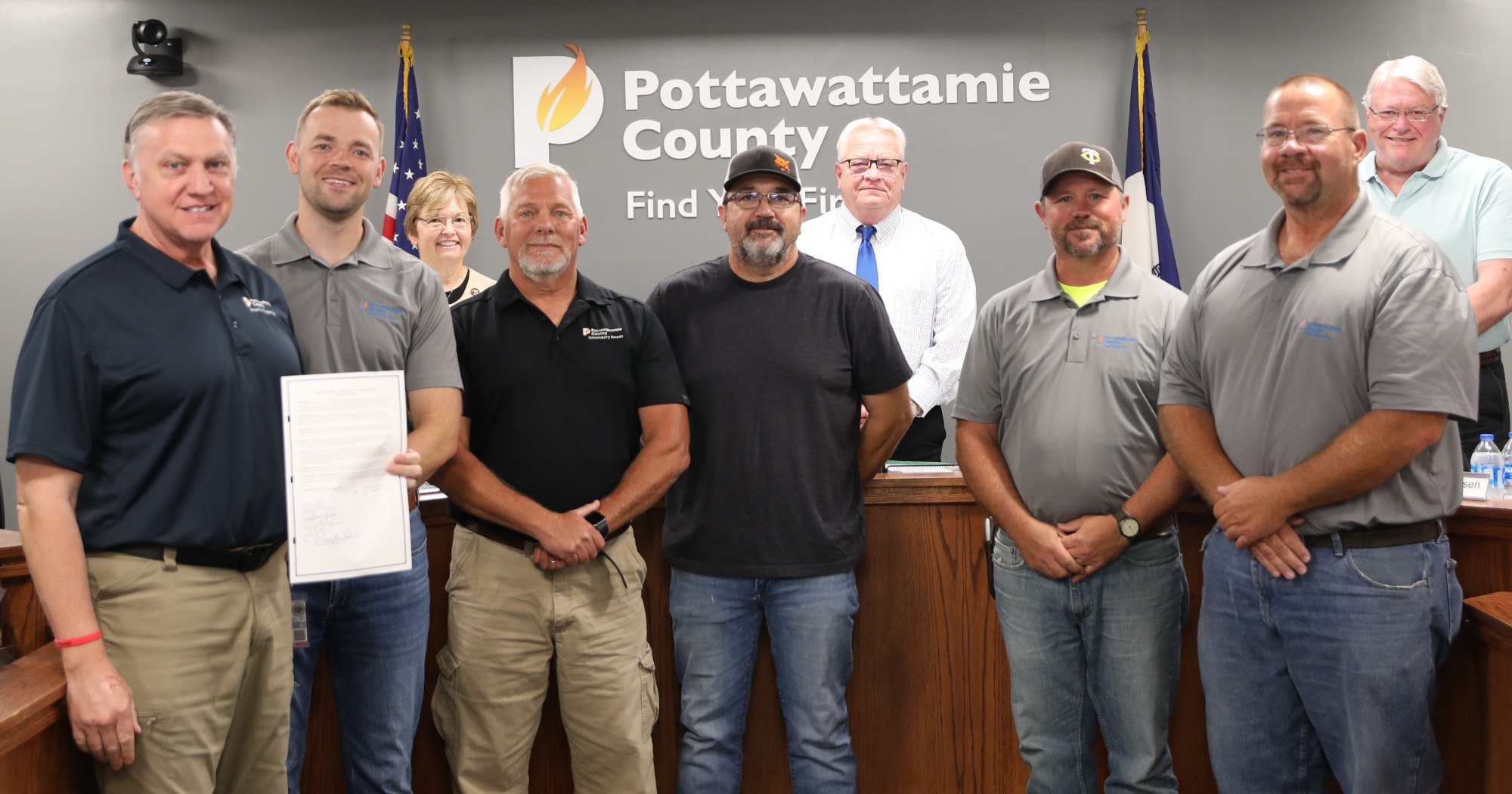 Secondary Roads employees with Board of Supervisors and Rural Road Safety Awareness Week proclamation