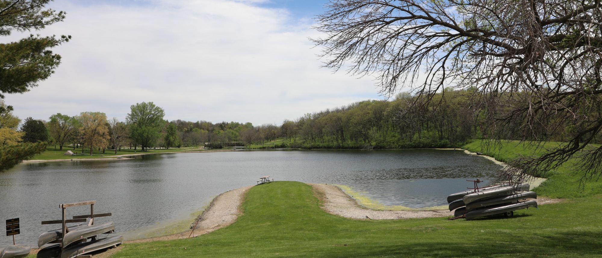 Lake at Arrowhead Park with canoes
